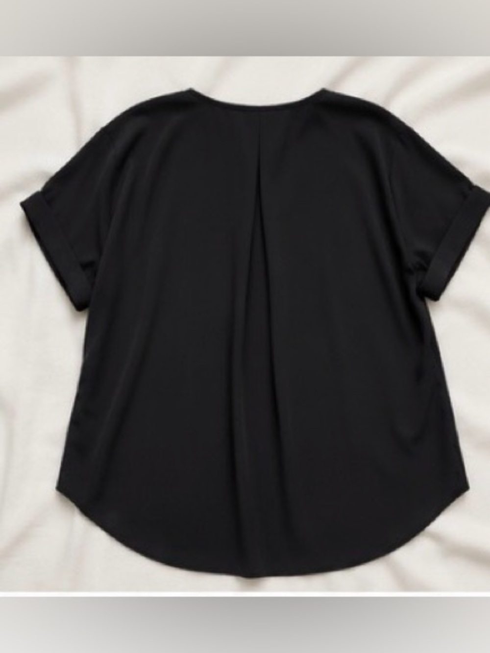 Max Studio Split Neck Roll Tab Blouse Black Large Casual Chic Top NWOT - Picture 6 of 7